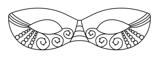schwarz Linie Maskerade Maske mit Perlen und Spitze, Vektor Illustration zum Karneval gras