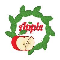 illustration av äpple frukt ram, cirkel, typografi, blad, äpple, äpple skära, vektor, illustration vektor