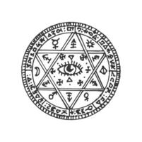 pentagram med magi öga, helig aztec symbol vektor