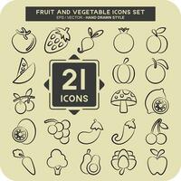 ikon uppsättning frukt och grönsak. relaterad till friska symbol. hand dragen stil. enkel design redigerbar. enkel illustration vektor