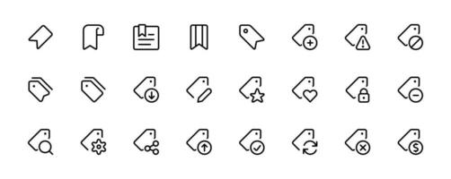 Lesezeichen und Etikett Symbol Satz. speichern Zeichen Sammlung. Lesezeichen mit Hinzufügen, Entfernen, Plus, Markieren, Überprüfen, Speichern, Frage. zum das verwenden von ui und Handy, Mobiltelefon Anwendung, Netz Seite? ˅ Schnittstelle. vektor