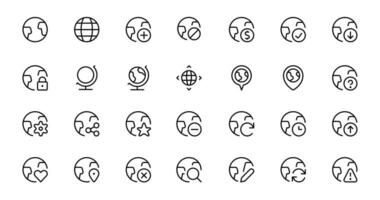 Globus Symbol. Planet Erde, Welt Karte. linear editierbar Schlaganfall. Linie, solide, eben Linie, dünn Stil und geeignet zum Netz Buchseite, Handy, Mobiltelefon Anwendung, ui, ux Design. vektor