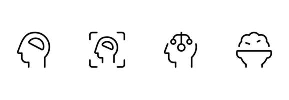 Mensch Gehirn Symbol Vektor einstellen Design mit editierbar Schlaganfall. Linie, solide, eben Linie, dünn Stil und geeignet zum Netz Buchseite, Handy, Mobiltelefon Anwendung, ui, ux Design.