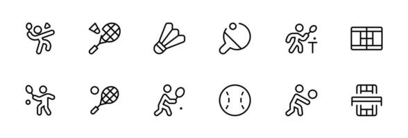 badminton ikon, sporter spel ikon vektor uppsättning design med redigerbar stroke. linje, fast, platt linje, tunn stil och lämplig för webb sida, mobil app, ui, ux design.