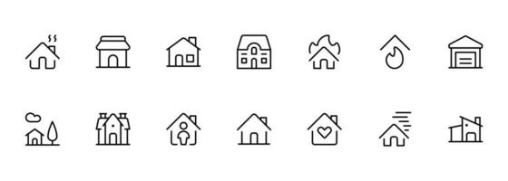 Haus Symbole Satz. Zuhause Symbol Sammlung. echt Anwesen. linear editierbar Schlaganfall. Linie, solide, eben Linie, dünn Stil und geeignet zum Netz Buchseite, Handy, Mobiltelefon Anwendung, ui, ux Design. vektor