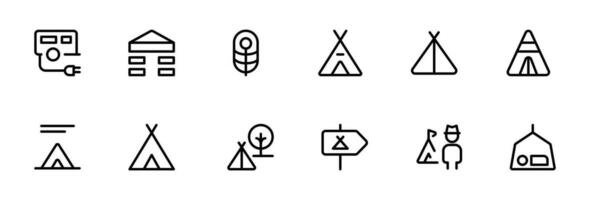 Camping Zelt Symbol, Vektor einstellen Design mit editierbar Schlaganfall. Linie, solide, eben Linie, dünn Stil und geeignet zum Netz Buchseite, Handy, Mobiltelefon Anwendung, ui, ux Design.