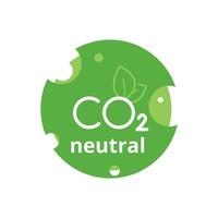 co2 neutral grön runda klistermärke. netto noll växthus gas utsläpp objektivt.klimat neutral lång termin strategi vektor illustration, platt, klämma konst.