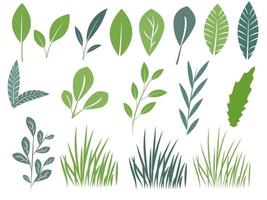 uppsättning gröna blad, trädgrenar och gräs vektor