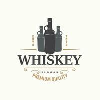 Whiskey Logo, trinken Etikette Design mit alt retro Jahrgang Ornament Illustration Prämie Vorlage vektor