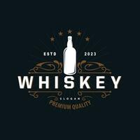 whisky logotyp, dryck märka design med gammal retro årgång prydnad illustration premie mall vektor