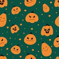 glücklich Halloween Muster zum Kinder Karten, Poster, Stoff, Textil. süß Hand gezeichnet komisch Kürbisse Figuren. Vektor