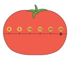 timer pomodoro tid förvaltning. mekanisk klocka timer för arbetssätt, koncentration, studerar modern platt vektor illustration. isolerat på vit bakgrund.