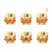 tecknad serie karaktär av norimaki sushi med Vad uttryck vektor
