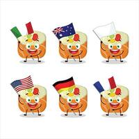 norimaki Sushi Karikatur Charakter bringen das Flaggen von verschiedene Länder vektor