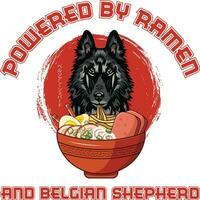 Ramen sushi belgisk herde hund t-shirt vektor