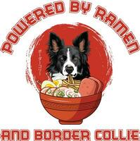 Ramen sushi gräns collie hund t-shirt vektor