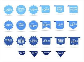 samling av blå etiketter försäljning eller rabatt klistermärke vektor illustration