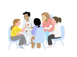 människor i grupp terapi session, prata terapi och grupp terapi begrepp. platt vektor illustration.