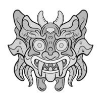 kultur huvud staty barong eller tiki mask trofisk tecken från polynesiska. illustration design Bra för tatueringar, affisch element eller skriva ut vektor