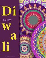 Lycklig diwali. lila bakgrund med diwali blommig element och mandala mönster. vektor illustration