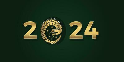 2024 realistisch Gold 3d Text mit das Drachen. Chinesisch Neu Jahr Grün Drachen. glücklich Neu Jahr Postkarte oder Banner vektor