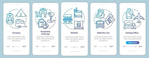 Übernachtung Onboarding mobiler App-Seitenbildschirm mit Konzepten vektor
