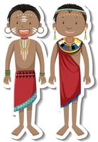 Afrikanischer Stammes-Paar-Cartoon-Charakter-Aufkleber vektor