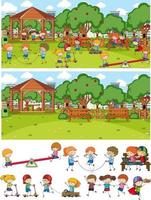 olika lekplatser med doodle kids seriefigur vektor