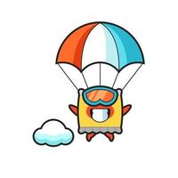 snack maskot tecknad film är fallskärmshoppning med glad gest vektor