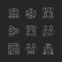 Kreideweiße Symbole für Teamarbeit auf dunklem Hintergrund vektor