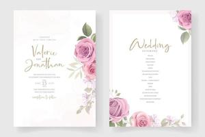 bröllopsinbjudningskortsmall med ros- och bladdekoration vektor
