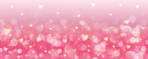rosa bakgrund med hjärtan. härlig pastell lutning med glitter bokeh och stjärnor. valentine dag tapet. fantasi romantisk vektor himmel.