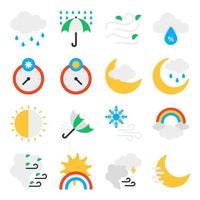 Packung mit flachen Symbolen für Wetter und Klima vektor