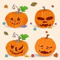 Set von 3 von vier Kürbissen flache Illustration für Halloween vektor