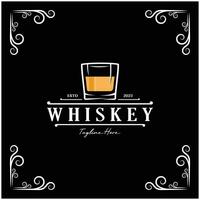 Jahrgang Prämie Whiskey Logo Etikette mit Glas oder Bier. zum Getränke, Riegel, Vereine, Cafés, Firmen. vektor