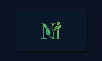 minimal leaf style initial ni logo vektor