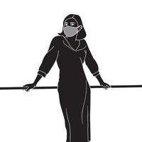 Frauen in einer Maske stehender Charakter Silhouette auf weißem Hintergrund vektor