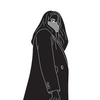 junge Frau mit Maske Charakter Silhouette auf weißem Hintergrund, vektor