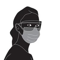 Frau in Laborbrille und Maske Silhouette auf weißem Hintergrund, vektor