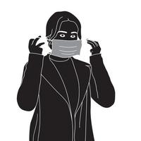 Mädchen mit Maske Charakter Silhouette Illustration auf weißem Hintergrund, vektor