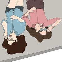 zwei Mädchen, die auf dem Boden liegen oder auf dem Boden liegen, vektor