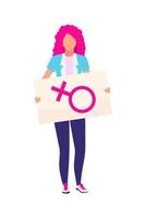 Frau mit weiblichem Zeichenplakat halbflacher Farbvektorcharakter vektor