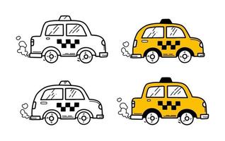 Taxiautos im Doodle-Handzeichnungsstil vektor