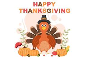 Happy Thanksgiving mit Cartoon-Truthahn-Vektor-Illustration vektor