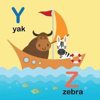 alphabet buchstabe y-yak, z-zebra, illustration vektor