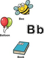 alphabet buchstabe b-biene, ballon, buchvektorillustration vektor