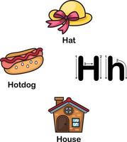 Alphabet Buchstabe H-Hut, Hotdog, Hausillustration vektor