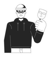 Mann stehlen persönlich Information eben Linie schwarz Weiß Vektor Charakter. Diebstahl mit Fälschung Identität. editierbar Gliederung Hälfte Körper Person. einfach Karikatur isoliert Stelle Illustration zum Netz Grafik Design