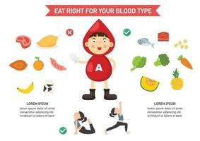 Essen Sie richtig für Ihre Blutgruppe Infografik, Vektorillustration vektor