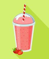 Smoothie zu gehen gesund Saft frisch Diät. organisch Beere Shake Smoothie. Karikatur Smoothie zu gehen Tasse mit mit Erdbeeren Smoothies Cocktail trinken vektor